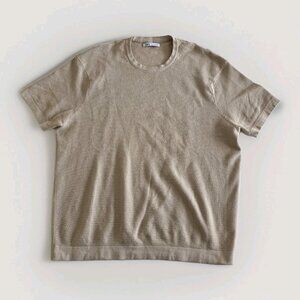 Zara Cotton Textured Pique T Shirt Mens L Beige SS Crewneck Elevated Basic Soft